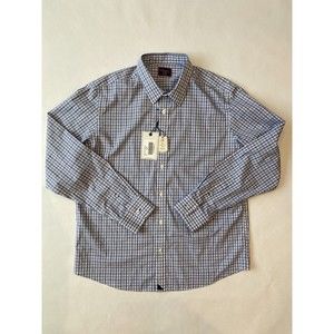 Men's NWT Untuckit Durif Wrinkle Free Blue Navy White Check Button Down Shirt XL